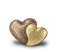 Keramische mini kunst urn dubbel hart brons/goud