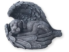 urn slapende hond engelen vleugels zwart