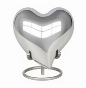 Mini urn rvs hart zilver op standaard (model 2)