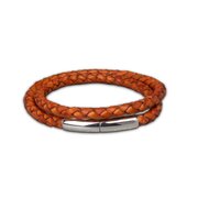 As Armband dubbel smal gevlochten leder roodoranje zilver 925