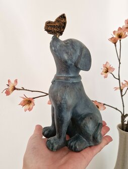 Urn Hond met Vlinder antraciet/brons (0,15L) 