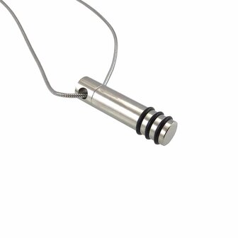 Ashanger buis zilverkleurig met rubber zwart incl. ketting