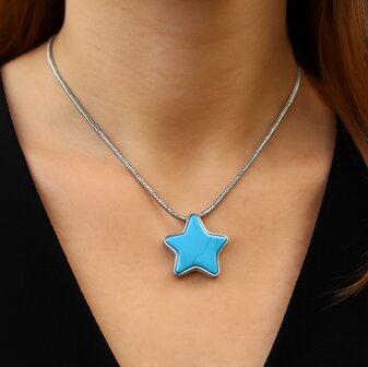 Ashanger Ster krakele steen blauw inclusief ketting