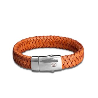 As Armband gevlochten leder roodoranje zilver 925