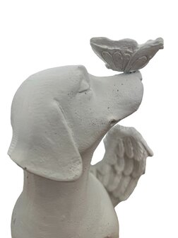 Beeldje hond met vlinder (wit)