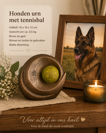 Keramische honden urn met tennisbal (0,7L)