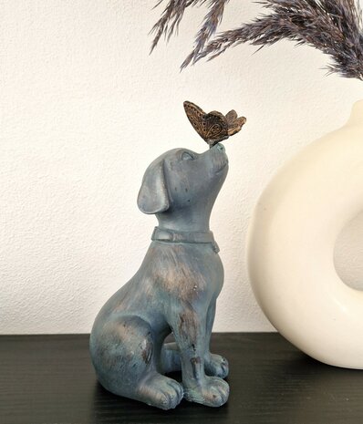 Urn Hond met Vlinder antraciet/brons (0,15L) 