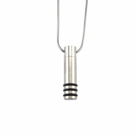 Ashanger buis zilverkleurig met rubber zwart incl. ketting