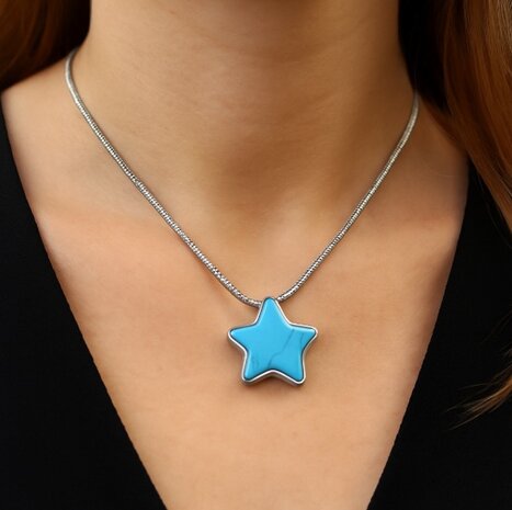 Ashanger Ster krakele steen blauw inclusief ketting