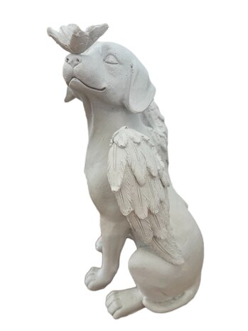 Beeldje hond met vlinder (wit)