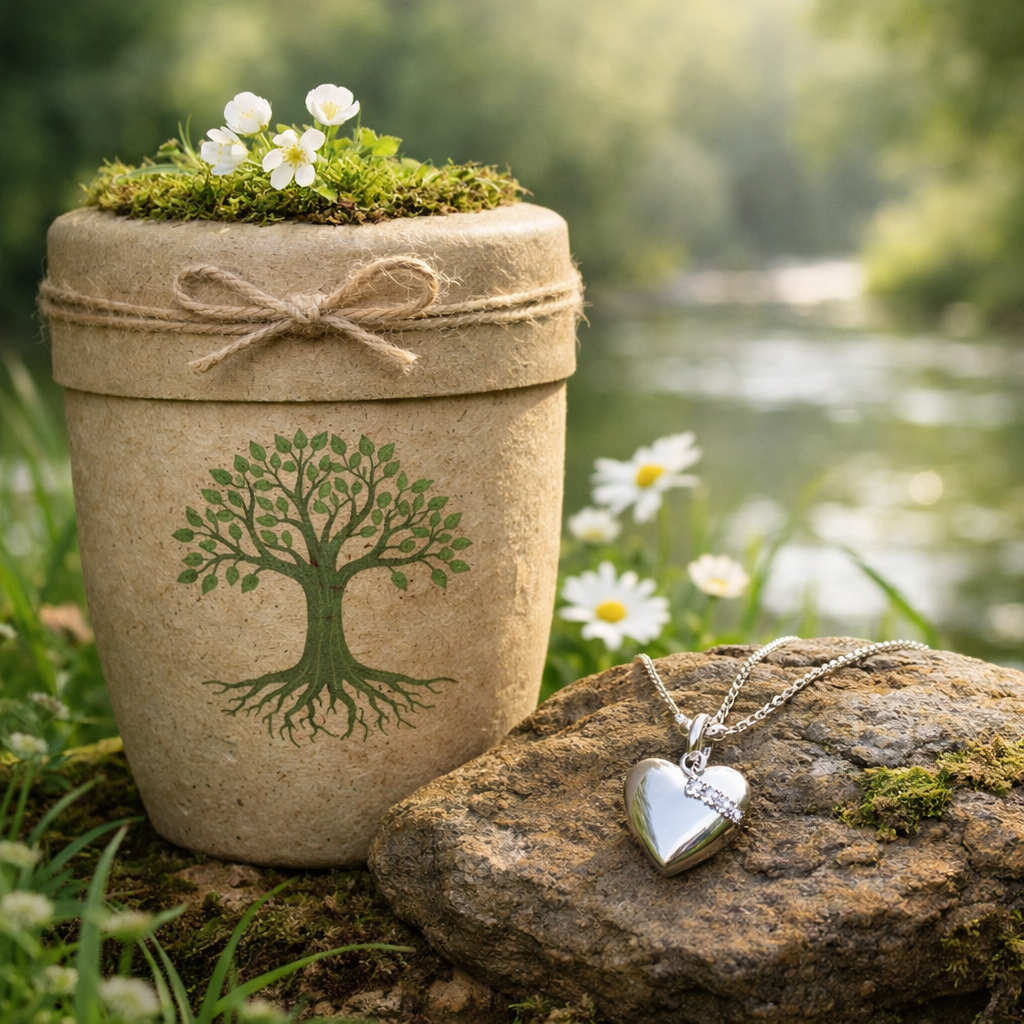 bio urn en zilveren assieraad hartje