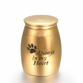 Mini dieren urn rvs always in my heart goudkleurig 