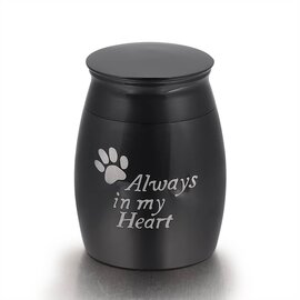 Mini dieren urn rvs always in my heart zwart 