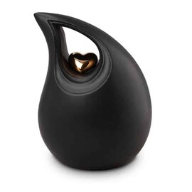 Keramische urn traan zwart met goudkleurig hart (3,8L)