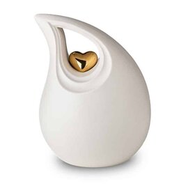 Keramische urn traan wit met goudkleurig hart (3,8L)