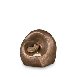 Keramische kunst kattenurn waxinelichthouder kat liggend (0,5L)