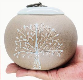 Urn Tree of life keramisch sand/green (0,8L) 