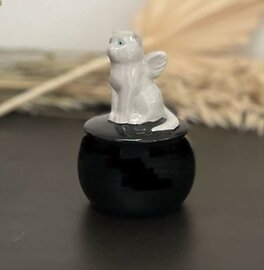 Urn kattenbeeldje engeltje zwart/grijs (0,085L)