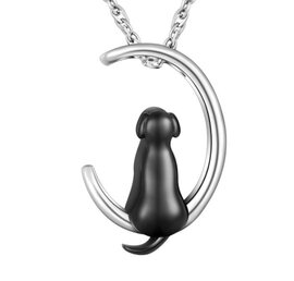 Ashanger Hond zittend zwart/zilver incl. ketting
