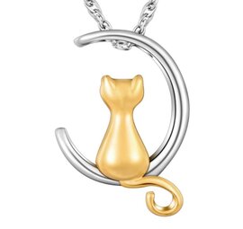 Ashanger Kat zittend goud-/zilverkleurig incl. ketting