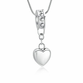 Asbedel rond met hangend hartje zilverkleurig RVS