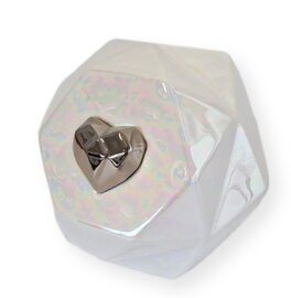 Keramische urn medium wit parelmoer met zilverkleurig hart (2,0L)