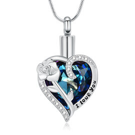 Ashanger Hart blauw zilverkleurig I love you RVS