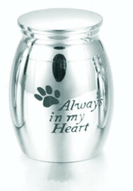 Mini urn rvs met dierenpootje en tekst