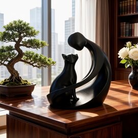 Beeldje 'liefde tussen mens en kat' zwart