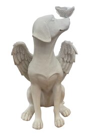 Beeldje hond met vlinder (wit)